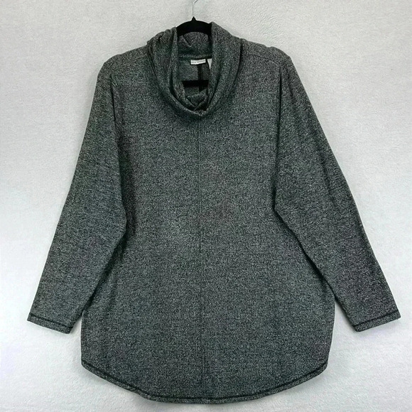 Max Studio Women’s Sweater Plus Sz 1X Heathered Black Cowl Neck Long Sleeve Soft - Picture 1 of 9